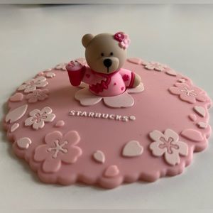 Starbucks Pink Cherry Blossom Bear Coffee Mug Cup Cover Lid